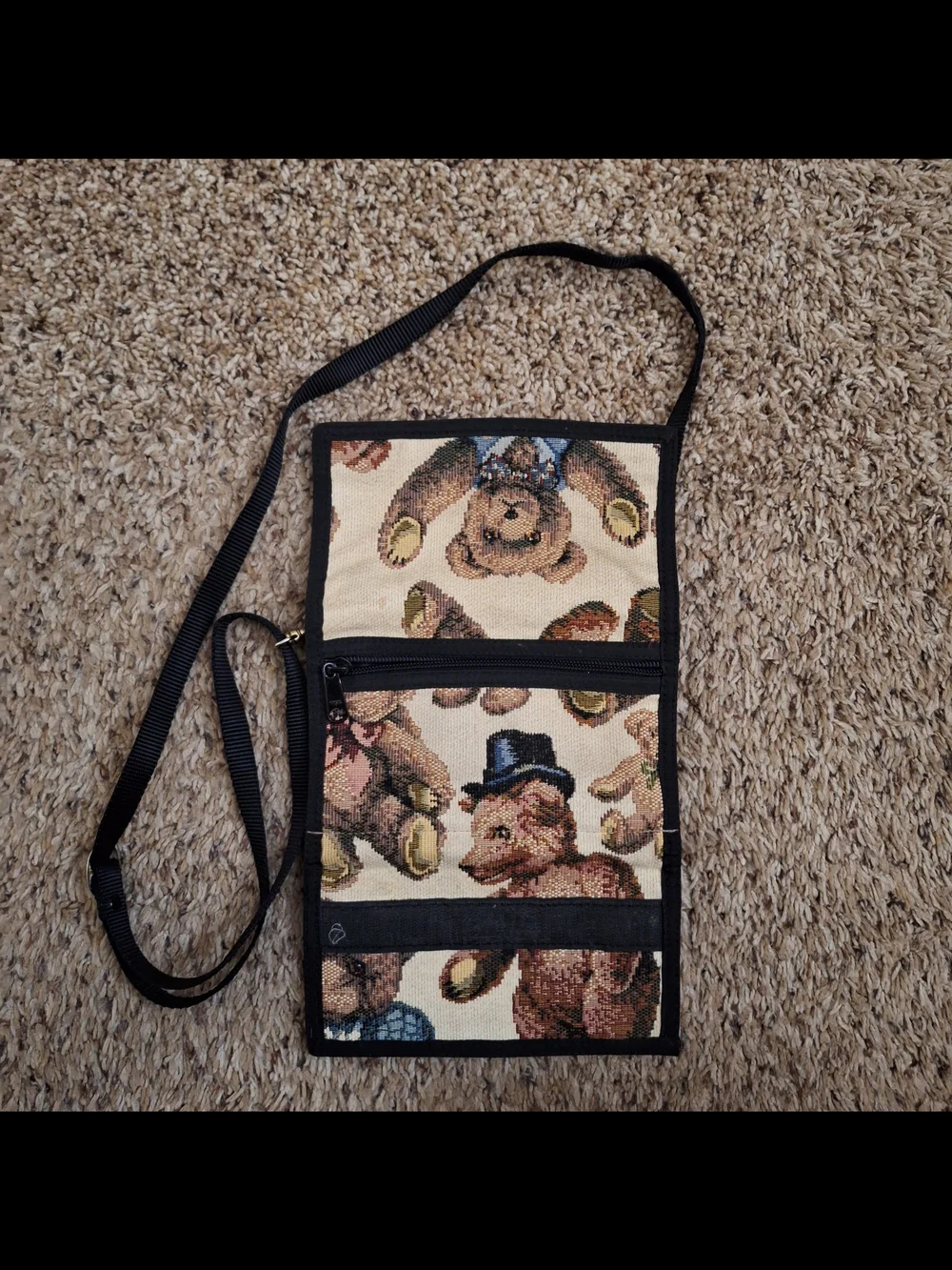 Vintage Danny K Beverly Hills Bear Tapestry Crossbody Wallet